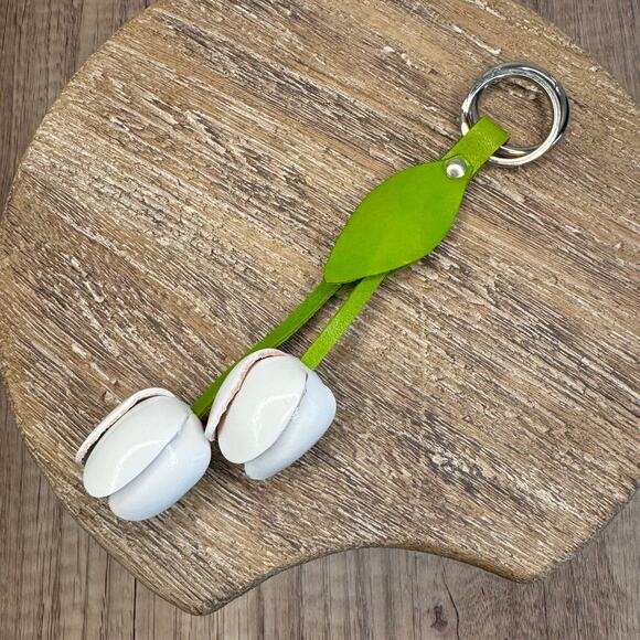Leather White Tulip Purse Charm Genuine Leather Tulip Spring Flower Bag Charm - Picture 6 of 6